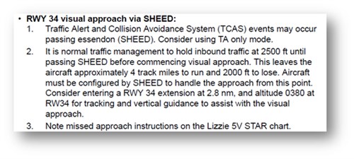 Figure 6: Presentation of information regarding the visual approach via SHEED in the operator’s Route and Information Manual